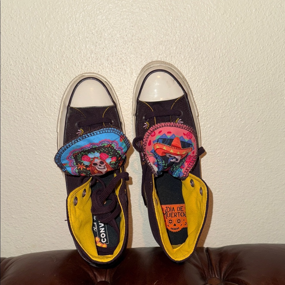 Converse Women's High-Top Sneakers - Black with Yellow and Pink Accents - Picture 2 of 8